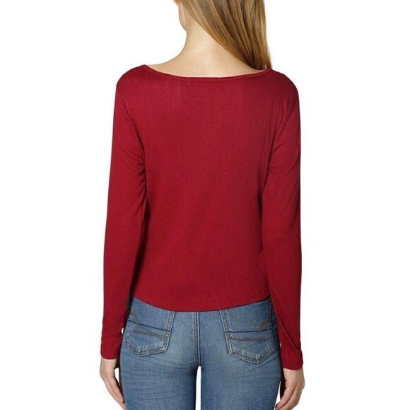 ‎Shirt Top Medium Dark Red Pointelle Button Front - Picture 6 of 8